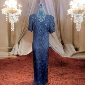 Mark & John By Gopal Black Beaded 100% Silk Evening Gown Sz M Elegant Fe…